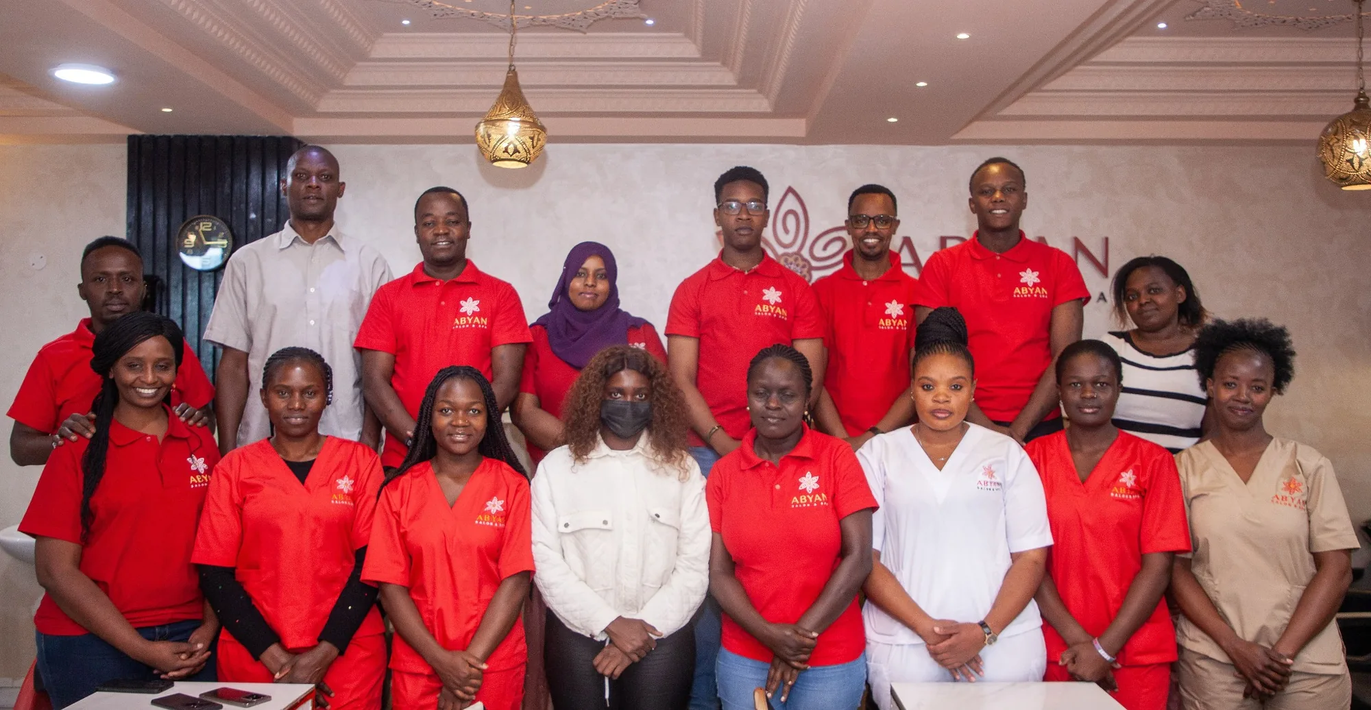 Large professional salon and spa team prepared for business growth